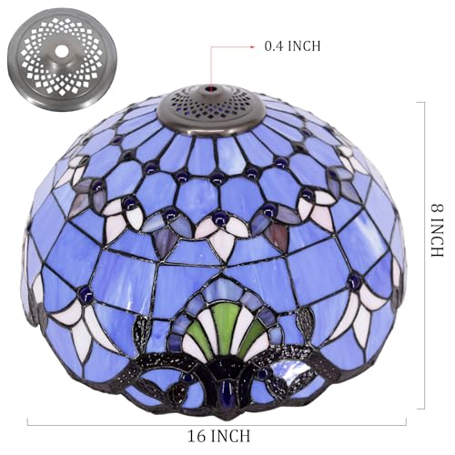 Image of 16 Inch Tiffany Stained Glass Lamp Shade Replacement Only(Blue Baroque) | Fit For Table Lamps FLoor Lamp Ceiling Fixture Pendant Hanging Light Home Office Decoration