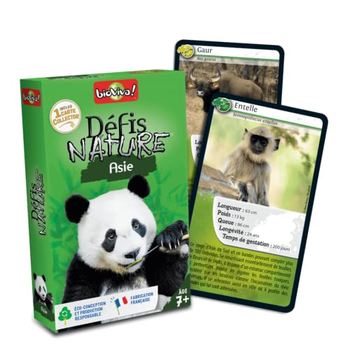 Bioviva - Défis Nature - Asie - Pariez sur les points forts de ces animaux pour gagner la bataille - Jeu de Cartes - 2 à 6 Joueurs - 7 ans - Fabriqué en France - 280082