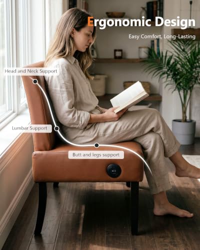 Image of Leather Armless Loveseat with Charging, Small Couch for Living Room, Brown