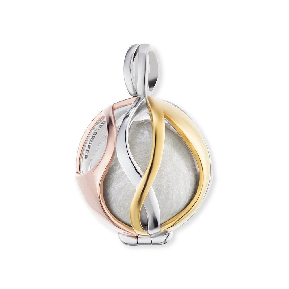 Engelsrufer Paradise Pendant for Women 925 Sterling Silver Tricolour Yellow & Rose Gold Plated with Pearly White Chime 18 mm