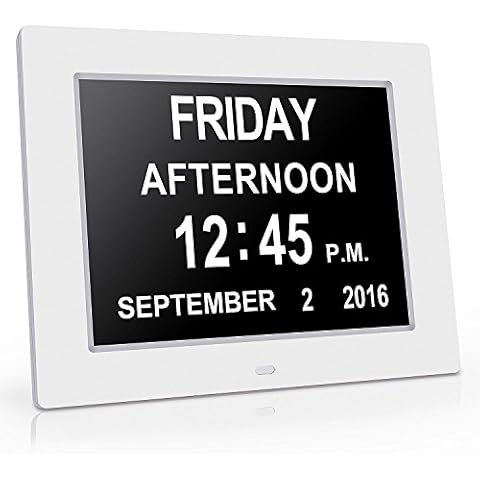 SINOIDEAS Digital Calendar Day Clock,Digital Memory Loss Day Clock with Digital Photo Frame, Extra Large Non-Abbreviated Day & Month for Seniors Visually Impaired Blinds Elderly Alzheimer Cover