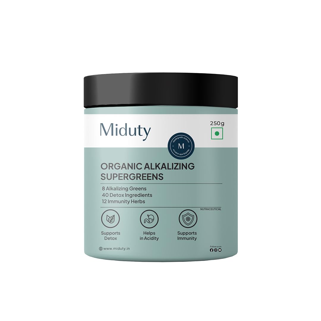 Miduty Supergreens 40+ Organic Superfoods with Vitamins, Minerals & Antioxidants With Moringa | Supports Digestion, Detox, Immunity & Energy | Complete Daily Nutrition - 250g