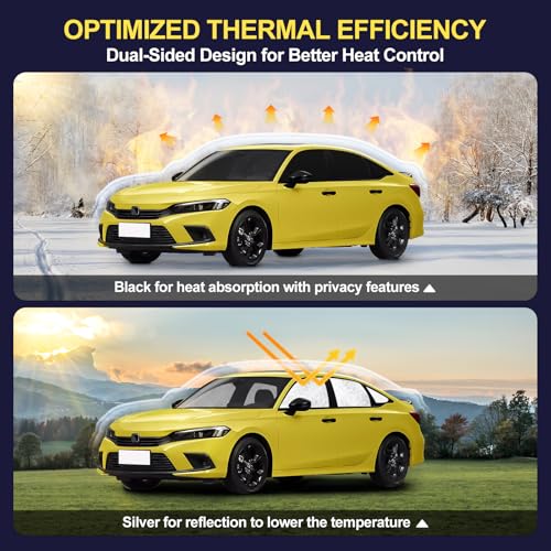 Image of ZATOOTO Car Window Shades for Honda Civic 2017-2024, Side Window Sun Shade with Double Layer Reversible, Black for Blackout Privacy Silver for UV Blocking for Camping Sleeping Travel