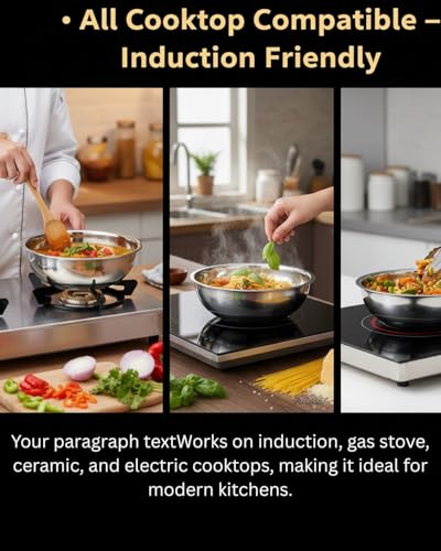 Image of Pradeep Triply Stainless Steel Tasla with SS Lid|3 Ply Tasla /Kadai /Wok|18 /10 Food Grade Steel|Induction&Gas|Heavy Gauge2.5 mm|Deep Kadhai for Frying,Saute,Curry Cooking|Cookware (22cm-1900ml)