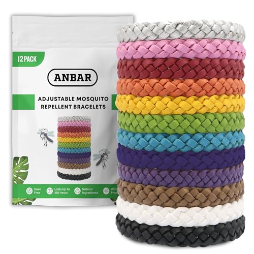 Anbar Leather Mosquito Repellent Bracelets for Adults and Kids, 12 Pack, Deet Free, All-Natural...