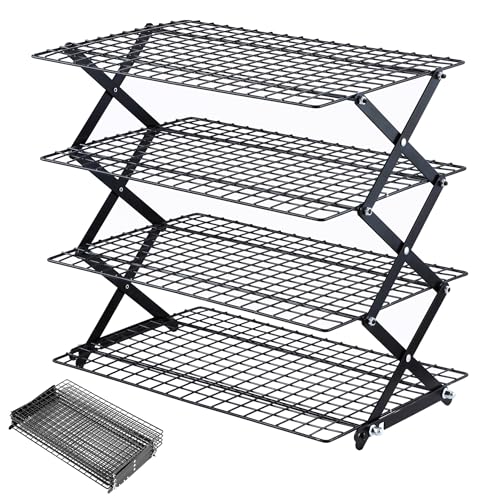 Pleafind Rejilla Horno apilable de 4 Pisos: diseño con 3 Posiciones, Ajustable y apilable. Juego de Rejillas de enfriamiento de Acero Inoxidable, 5 Modos Rejilla para cocinar y Hornear