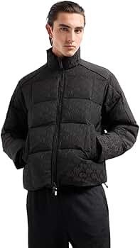 A | X ARMANI EXCHANGE Men's All Over Monogram Zip Up Quilted