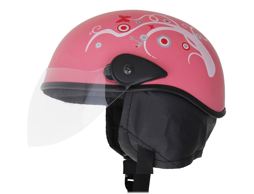 Stylish Half Face Helmet for Kids || Baby Safety and Comfort || (3-12 Years) (Pink Glossy) (Red Sticker) (Non-Motorized)