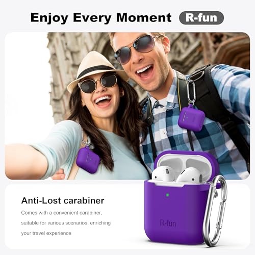 Image of AirPods Case Cover with Keychain, Full Protective Silicone AirPods Accessories Skin Cover for Women Girl with Apple AirPods Wireless Charging Case,Front LED Visible-Purple