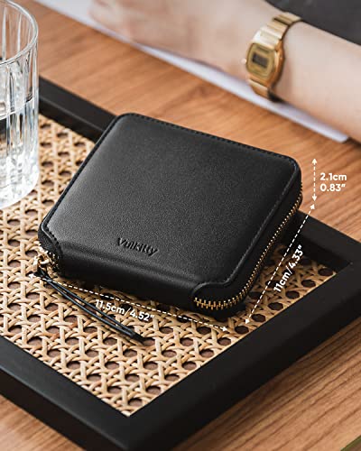 Image of Vulkitty Women Leather Wallet RFID Blocking Bifold Slim Coin Purse Credit Card Holder with Zipper Pocket Case, Black, Classic