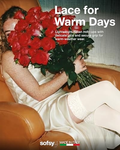 Image of sofsy 100% OEKO-TEX Certified - Italian Women's Opaque Thigh High Stockings | Ultra Soft Dual Silicone Lace Top Stay Ups