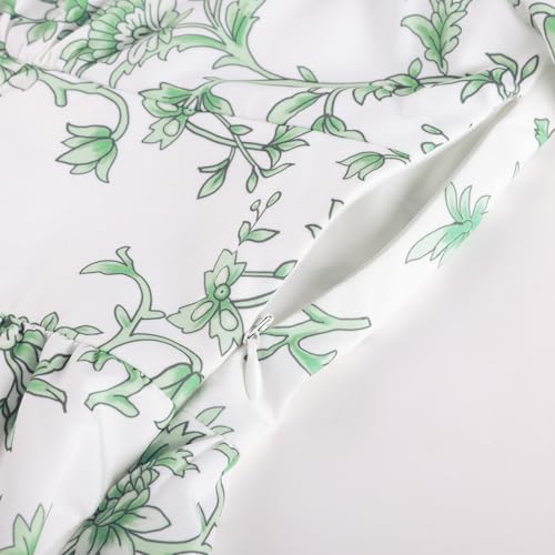 Image of Scarlet Darkness Summer Spring Split Floral Corset Midi Dress with Pockets | Floral dress with elastic sleeves, tie square neck, smocked back, 3 boned waist, left zip, side pockets, front thigh slit