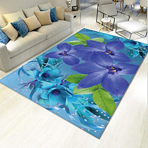 Tapis chambre fille garçon fleur bleue antidérapant et doux pour le sol