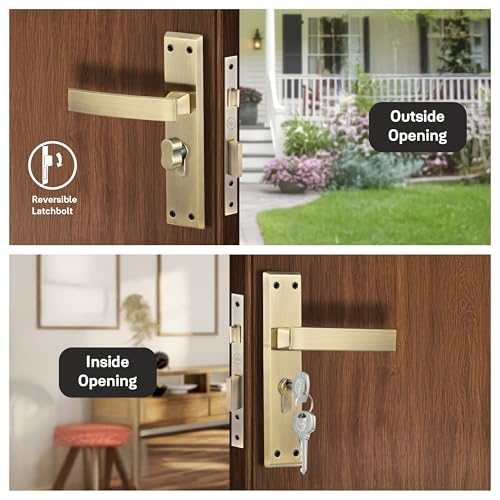 Image of Yale YECM-405-8P-TT-AB Mortise Door Lock for Bedroom /Home /Office /Hotel Suitable for Left /Right Handed Doors, Handle set comes with 8 inchbackplate thumb turn, 3 KEYS cylinder and lock body (Antique brass)