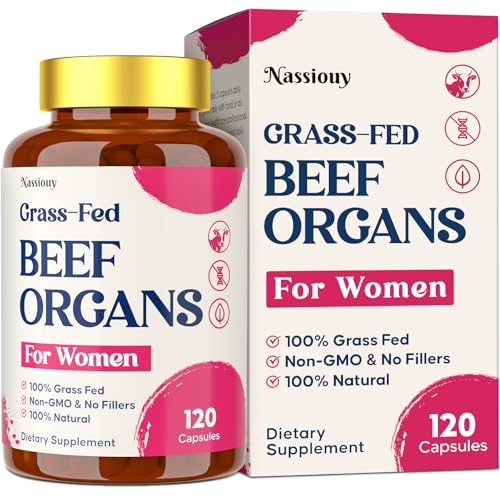 12-In-1 Beef Organ Supplement for Women – Beef Liver, Uterus, Kidney, Heart, Pancreas, 5 Vitamins & 2 Herbs, Hormone Balance, Menstruation, Energy, Immune – 100% Grass Fed, Pasture Ra...