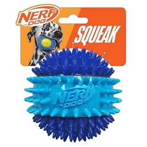 Nerf Dog 3.7in TPR 3-Part Spike Squeak Ball Dog Toy – Dark Blue/Light Blue