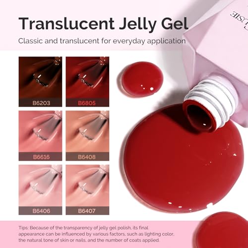 Image of MelodySusie Jelly Gel Nail Polish Set,6PCS Milky or Jelly Texture,Smoky Rose Colors Soak Off UV LED Light Cure or Salon Manicure and Nail Art DIY at Home 15ML