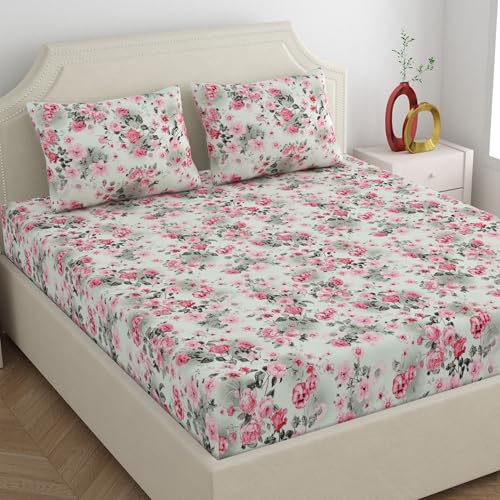 Image of Dreamscape Microfiber Wrinkle & Fade Resistant Double Bedsheet with 2 Pillow Covers (Size 87 x 94 inches, 140TC, Colour - Pink)