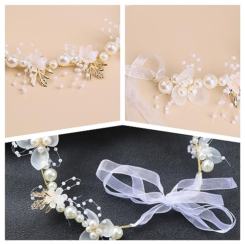 Davfiecn Flower Girl Headpiece & Headband - Princess Flower Girl & Bridesmaid (White, One Size) - Image 3