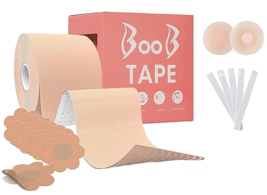paxcoo Boob Tape with 10pcs Nipple Cover & 36pcs Fashion Tape Breast Lift Tape for Fashion with Rolls Body Women Tape Adhesive Strapless Bra Strapless Bra & Heavy Breast Support Women Clothes-picture-53
