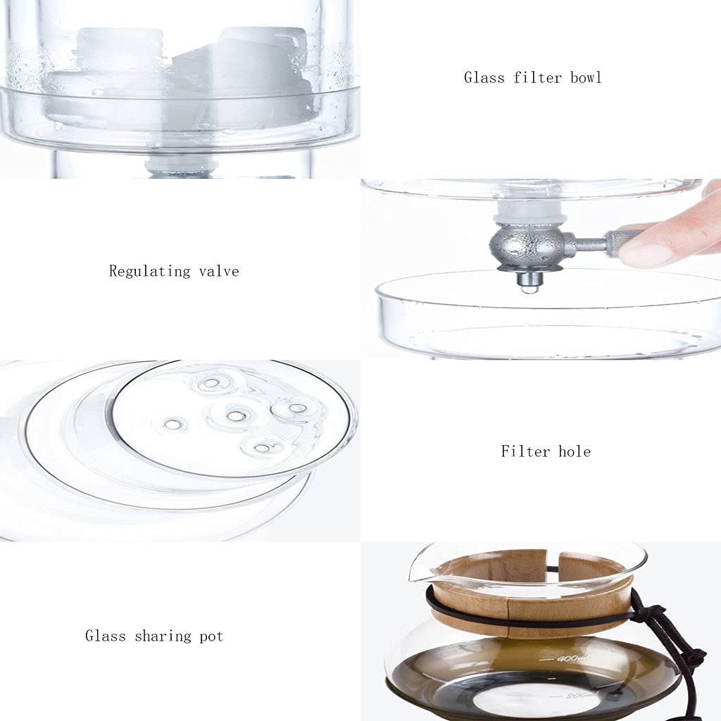OLOTU Professionale Caffettiera Fredda Piccola, Caffettiera in Vetro con Gocciolatore Regolabile in Acciaio Inox, Caffettiera a Sifone con Bilancia Caffettiera Dripster