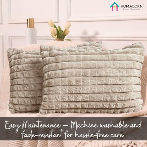 Image of HOMADORN Luxury Plush Fur Reversible Cushion Cover Ultra Soft & Cozy (Pack of 2)