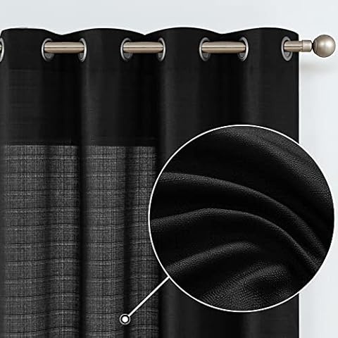 jinchan Curtains Linen Textured Casual Weave Curtain for Living Room Bedroom Window Panels Grommet Light Filtering Drapes 96 Inch Long 2 Panels Black Cover