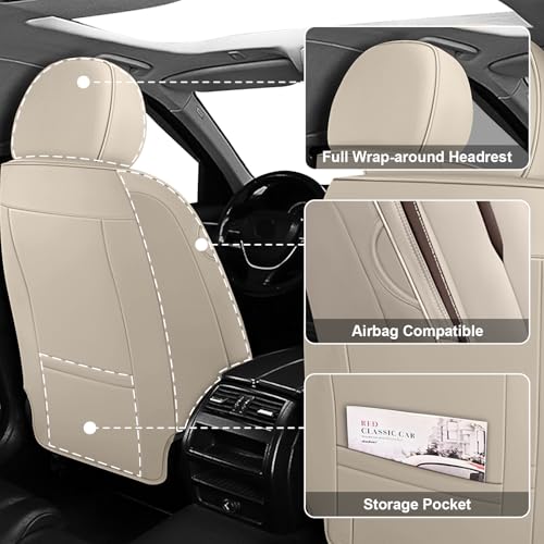 Custom Fit Seat Covers for Mercedes-Benz GLC 300 2017-2026, Abrasion & Stain-Resistant Leatherette, Soft Breathable Design for Lasting Comfort(5 Seats Luxury,Beige Brown) - Image 4