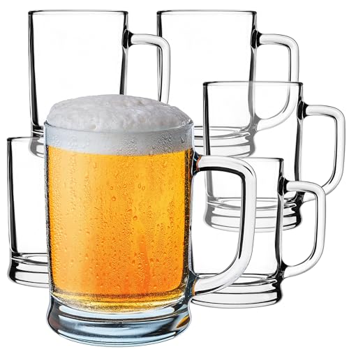 KADAX Boccale da birra 0,5 litri, set da 6 bicchieri da birra con manico, grande boccale da birra in vetro a pareti spesse, design classico, brocca in vetro per birra