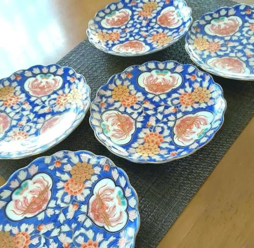 Koimari Korakukiln Koraku Kiln Koujo Koimari Phoenix Golden Brocade Hand Golden Flower Phoenix Peony Pattern Plate, 5 Pieces