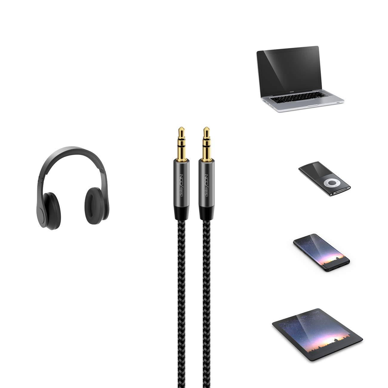 DeleyCON Cavo Jack 3.5mm A RCA 2m – Audio Stereo Per Smartphone A Hi-Fi, Contatti Dorati, Cavo Extra Sottile