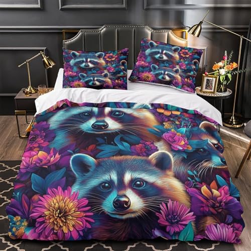 Housse de couette 3D raton laveur parure de lit double 200x200 microfibre résistante léger - 2