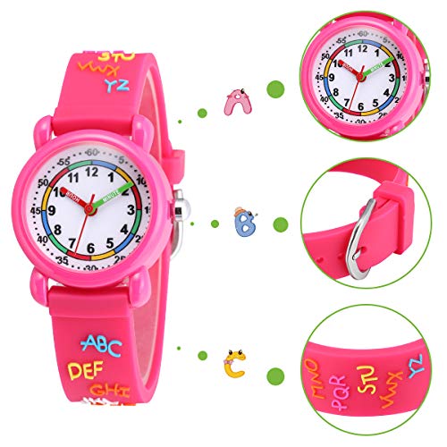 Image of Jewtme Cute Toddler Children Kids Watches Ages 3-8 Analog Time Teacher 3D Silicone Band Cartoon Watch for Little Girls Boys