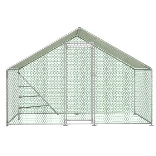 Gallinero de 3 x 2 x 2 m de acero galvanizado, con estructura de escalada y escalera, techo de polietileno impermeable y cerradura de seguridad, pajarera para pollos, conejos, conejos, patos