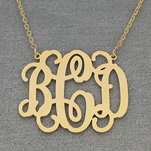 1.25 Inch 3 Initials Monogram Necklace 10K or 14K Solid Gold Monogrammed Pendant, Bridesmaids Gift G 1.25 Inch 3 Initials Monogram Necklace 10K or 14K Solid Gold Monogrammed Pendant, Bridesmaids Gift G