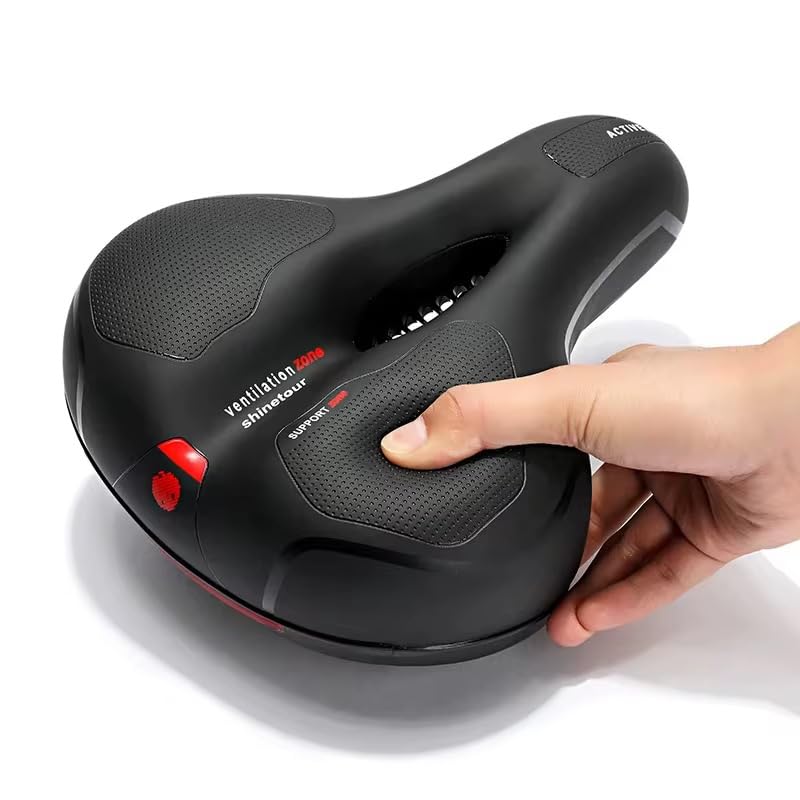 Bicycle Seat with Ventilation Zone, Shock Absorption, Reflective Strip, Air Duct Design, Black