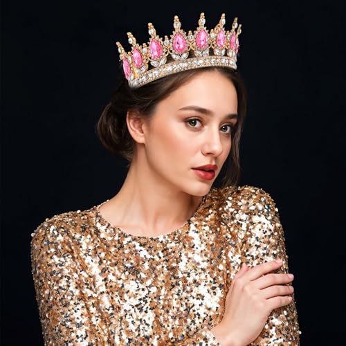 Grevosea 1 Stück Krone Damen Prinzessin Tiara Kristall Krone Damen Vintage Tiara Krone für Frauen Glitzernde Braut Diadem Haarschmuck für Brautkrone,Hochzeit,Abschlussball,Festzug Geburtstag Party(B)