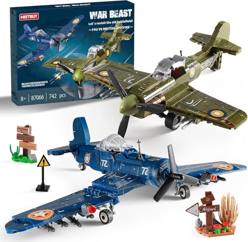 WW2 Military Plane Building Sets Compatible with Lego, Create US F4U & UK Spitfire Fighter Jet...