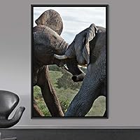 Framed Canvas Wall Art Elephants Animals Dramatic Elephants Farmhouse/Country Living Room Multicolor Photography - 16x24 inches