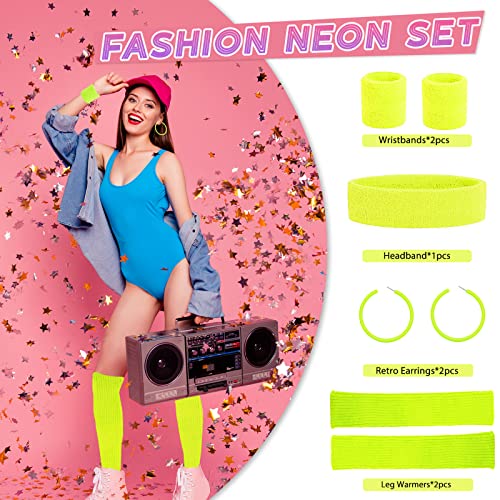 Beamely 80s Headband and Wristband Leg Warmers Party Set for Women and Girls 1980s Neon Fancy Dress Costumes Accessories with Earrings Sport Kit for 80s Retro Them Party Supplies Gym Sport(Yellow) - Image 4