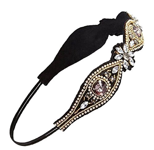 Ever Fairy Fashion Retro Women Hairband Crystal Rhinestone Turquoise Beads Headband Hair Band (Gold Crystal)
