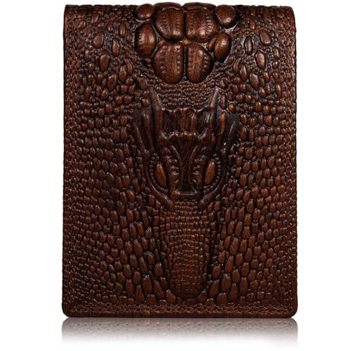 Image of Men's Top Grain Leather Wallet with Crocodile 3D Print | 8 Card Slots Bifold Wallet | RFID Protected (Maroon)
