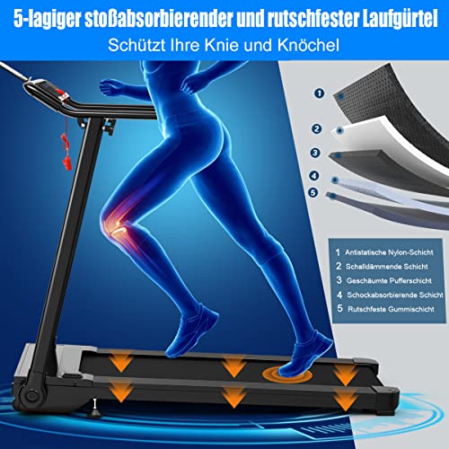 COSTWAY Elektrisches Laufband mit 2 Modi | 12 Programmen | LED-Touchscreen | 1-10 km/h | klappbar und rollbar | Handy… – Bild 4
