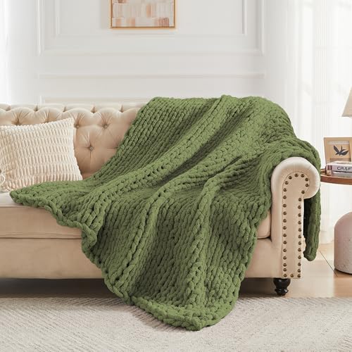 Carriediosa Chunky Knit Throw Blanket 50 x 60, 100% Hecho a Mano, Verde Oliva miniatura 6