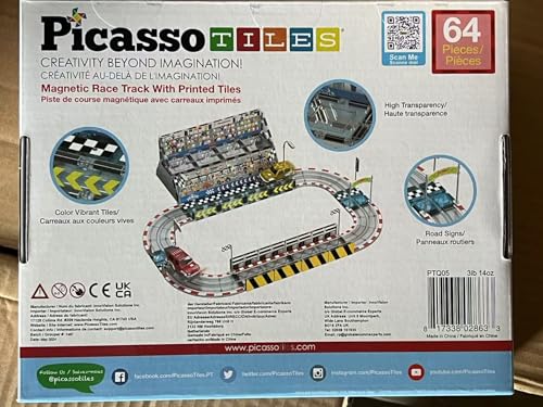 PicassoTiles Magnet Tile Race Car Track Construction Toy Blocks with 2 Trucks Accessory Street Sign Add-on Kit Magnetic Building Tiles Stadium Seat Playset STEAM Fine Motor Learning Kids Age 3+ PTQ05 - Image 4