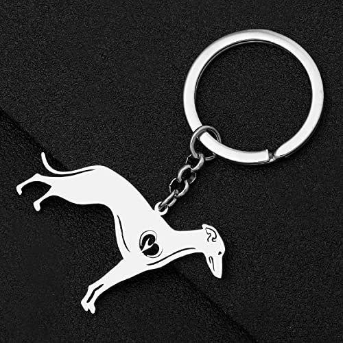 WEVENI Niedlicher Hunde-Schlüsselanhänger, 18 Karat vergoldet, Edelstahl, Schlüsselanhänger, Ring, Zubehör, Charms, Hundeliebhaber, Geschenke für Frauen und Mädchen, Versilbertes Whippet, 44mm x 53mm