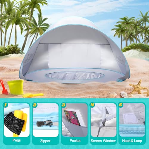 Image of Monobeach Baby Beach Tent Pop Up Portable Shade Pool UPF50+ UV Protection Sun Shelter for Infant with Easy Set Up Canopy (Silver Beach Tent)