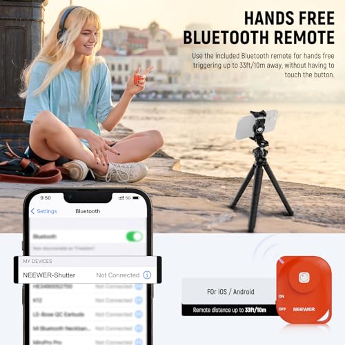 Image of NEEWER Tripod for iPhone with Remote, Mini Flexible Phone Tripod Stand | Vlog Selfie Stick, Phone Holder, Action Camera Adapter, Compatible with iPhone GoPro Insta360 Samsung Digital Camera, TP35