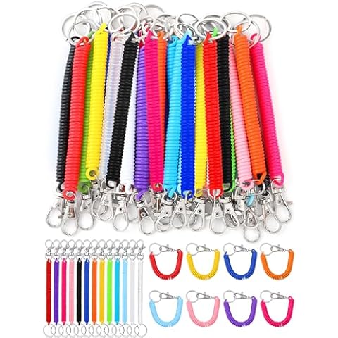 Fiada 50 Pcs Coil Lanyard Bulk Retractable Spiral Coil Keychain Spring Wrist Coil Key Chains Stretchy Key Ring Safety Anti Lost Spiral Cord Keychain with Lobster Clasp for Purse Keys Wallet Cellphone Cover