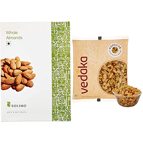 Image of Amazon Brand - Solimo Premium Almonds, 250g & Amazon Brand - Vedaka Popular Raisins, 500g Combo